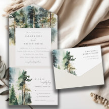 Elegant Green Waterverf Woodland Forest Wedding