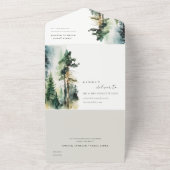 Elegant Green Waterverf Woodland Forest Wedding All In One Uitnodiging (Buitenkant)