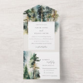 Elegant Green Waterverf Woodland Forest Wedding All In One Uitnodiging (Binnen)