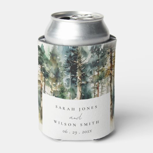 Elegant Green Waterverf Woodland Forest Wedding Blikjeskoeler (Blikje Voorkant)