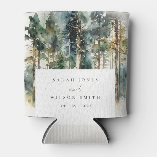 Elegant Green Waterverf Woodland Forest Wedding Blikjeskoeler (Voorkant)