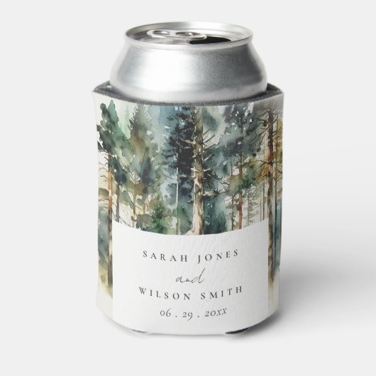 Elegant Green Waterverf Woodland Forest Wedding Blikjeskoeler (Blikje Achterkant)