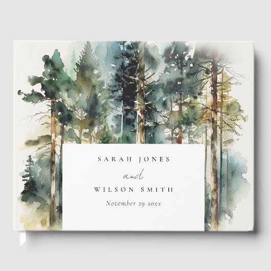Elegant Green Waterverf Woodland Forest Wedding Gastenboek (Voorkant)