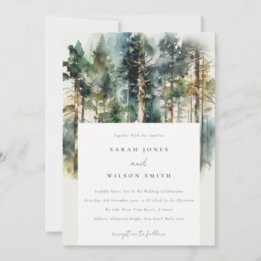 Elegant Green Waterverf Woodland Forest Wedding Kaart (Voorkant)