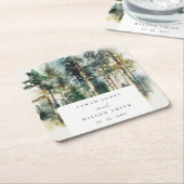 Elegant Green Waterverf Woodland Forest Wedding Kartonnen Onderzetters (Schuin)