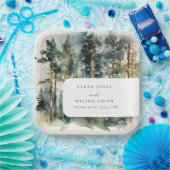 Elegant Green Waterverf Woodland Forest Wedding Papieren Bordje (Feest)