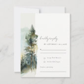 Elegant Green Waterverf Woodland Forest Wedding RSVP Kaartje (Voorkant)
