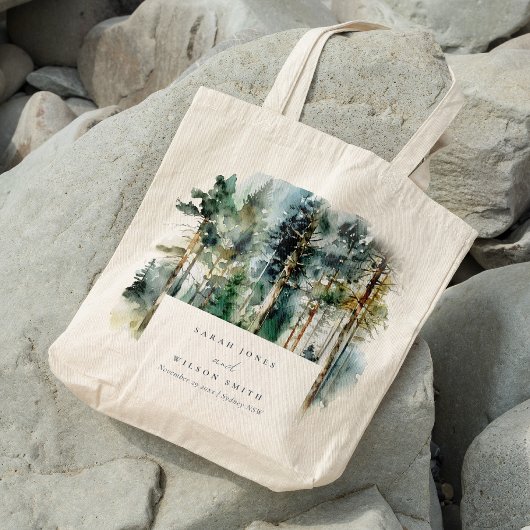 Elegant Green Waterverf Woodland Forest Wedding Tote Bag