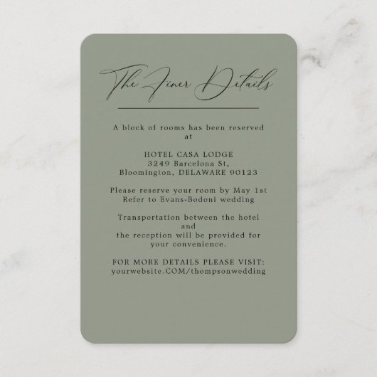 Elegant Green Wedding Details Enclosure Kaart (Voorkant)