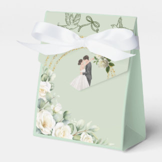 Elegant green Wedding Favor Bag with white Roses – Bedankdoosjes