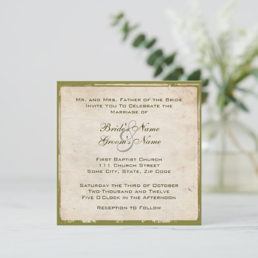Elegant Green Wedding Invitation Kaart (Staand voorkant)