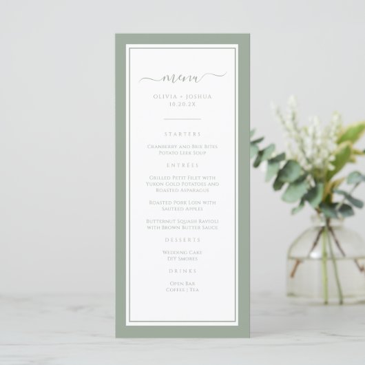 Elegant Green Wedding Menu (Staand voorkant)