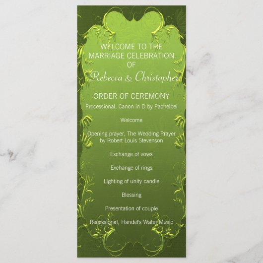 Elegant Green Wedding Programme Programmakaart (Voorkant)