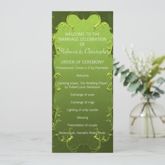 Elegant Green Wedding Programme Programmakaart (Staand voorkant)