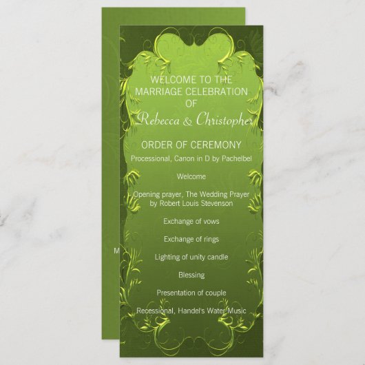 Elegant Green Wedding Programme Programmakaart (Voorkant / Achterkant)