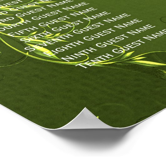 Elegant Green Wedding Reception Sezing Chart Poster (Hoek)