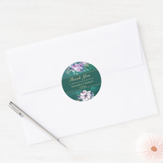 Elegant Green Wedding Ronde Sticker (Envelop)
