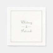 Elegant Green Wedding Script Minimalist Couple Nap Servet (Voorkant)