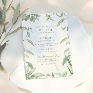 Elegant Green & White Botanical Leaves Wedding Magnetische Uitnodiging