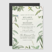 Elegant Green & White Botanical Leaves Wedding Magnetische Uitnodiging (Voorkant / Achterkant)
