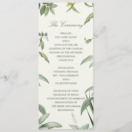Elegant Green & White Botanical Leaves Wedding Programmakaart (Voorkant)