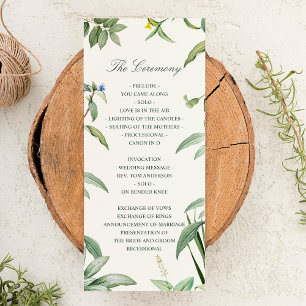 Elegant Green & White Botanical Leaves Wedding Programmakaart