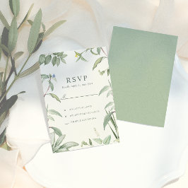 Elegant Green & White Botanical Leaves Wedding RSVP Kaartje