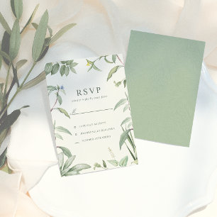 Elegant Green & White Botanical Leaves Wedding RSVP Kaartje