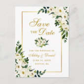 Elegant Green White Floral Gold Save the Date Aankondigingskaart (Voorkant)