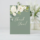 Elegant Green White Floral Hartelijk dank Bedankkaart (Staand voorkant)