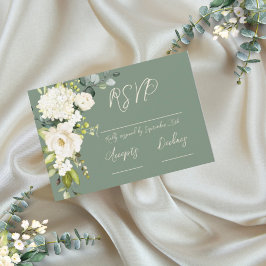 Elegant Green White Floral RSVP-kaart RSVP Kaartje