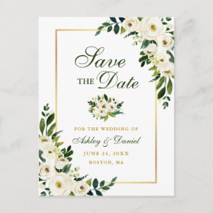 Elegant Green White Floral Save the Date Gold Aankondigingskaart