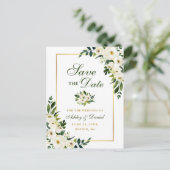 Elegant Green White Floral Save the Date Gold Aankondigingskaart (Staand voorkant)