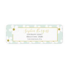 Elegant Green White Floral Simple Daisy Gold Etiket