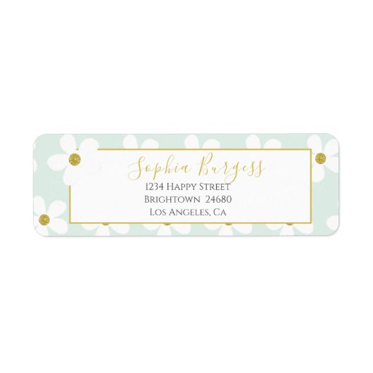 Elegant Green White Floral Simple Daisy Gold Etiket (Voorkant)