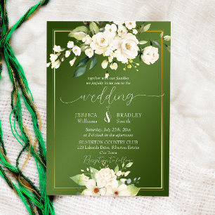Elegant green white flower bruiloft kaart