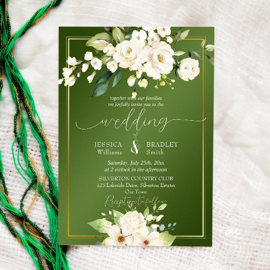 Elegant green white flower bruiloft kaart