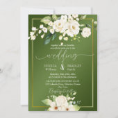 Elegant green white flower bruiloft kaart (Voorkant)