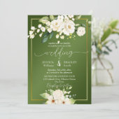 Elegant green white flower bruiloft kaart (Staand voorkant)
