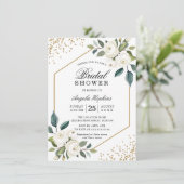 Elegant Green White Gold Floral Vrijgezellenfeest Kaart (Staand voorkant)