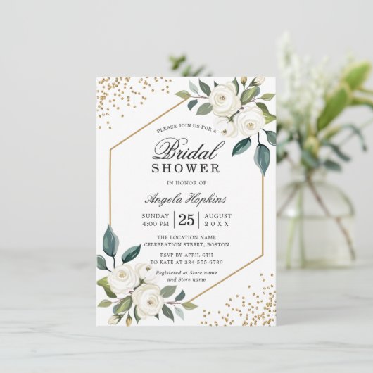 Elegant Green White Gold Floral Vrijgezellenfeest Kaart (Staand voorkant)