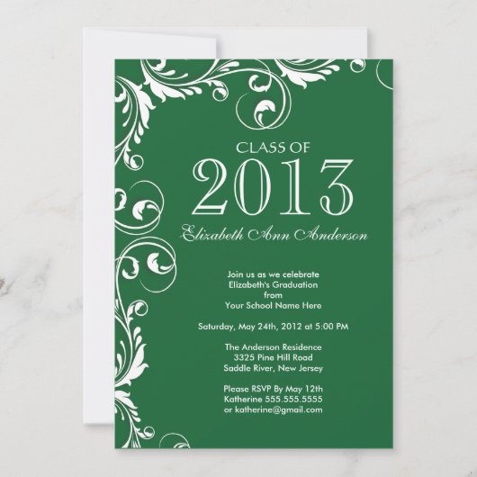 Elegant Green White Graduation Party Invitation Kaart (Voorkant)
