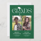 Elegant Green & White Joint Graduation Party Photo Kaart (Voorkant)