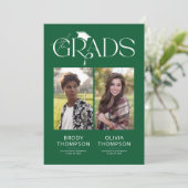 Elegant Green & White Joint Graduation Party Photo Kaart (Staand voorkant)