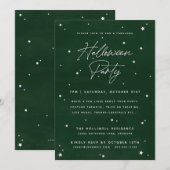 Elegant Green+White Magical Stars Halloween Party Kaart (Voorkant / Achterkant)