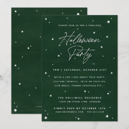 Elegant Green+White Magical Stars Halloween Party Kaart