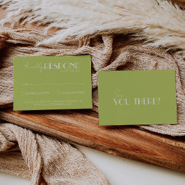 Elegant Green White Minimalist Bright Wedding RSVP Kaartje