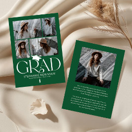 Elegant Green & White Photo Collage Graduation Aankondiging