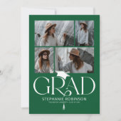 Elegant Green & White Photo Collage Graduation Aankondiging (Voorkant)