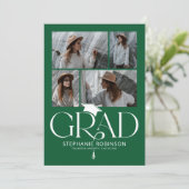 Elegant Green & White Photo Collage Graduation Aankondiging (Staand voorkant)